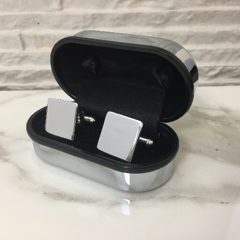 Engraved Square Sterling Silver Cuff Links Gift Boxed